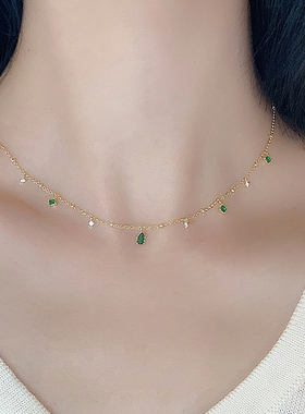 2021Trendy Charm Chain Necklace Green Cubic Zirconia Jewelry