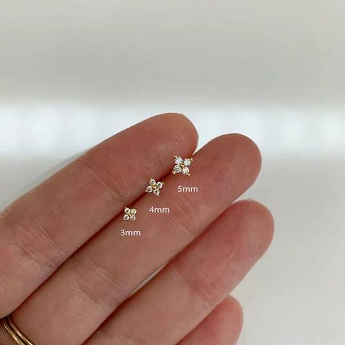 Style Flower Stud Earrings Women Gold Color White Cubic
