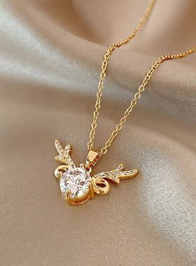 Cute Romantic Luxury Crystal Antlers Necklace High Quality