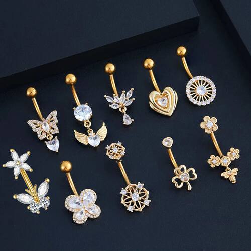 Stainless Steel Curved Belly Piercing Jewelry 14G Heart