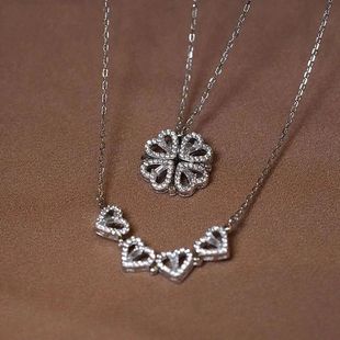 Shaped Necklace Clover Pendant Leaf 925 Heart Silver Four