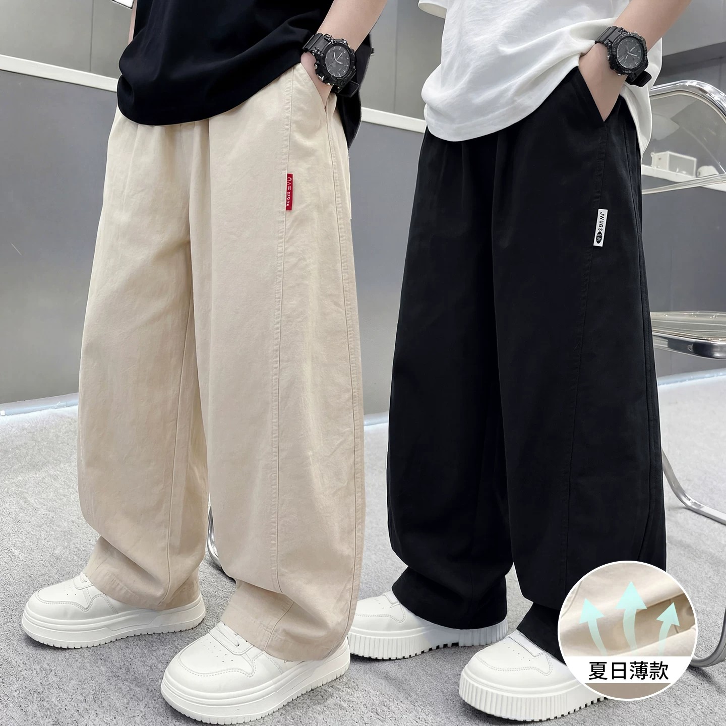男童裤子夏款新款韩版中大童洋气休闲裤儿童宽松夏装薄款弯刀长裤