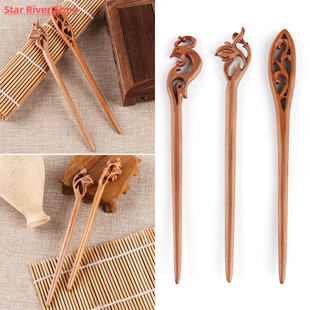 1PC Chinese Retro Style Peach Wood Carved Hairpin Handmade H