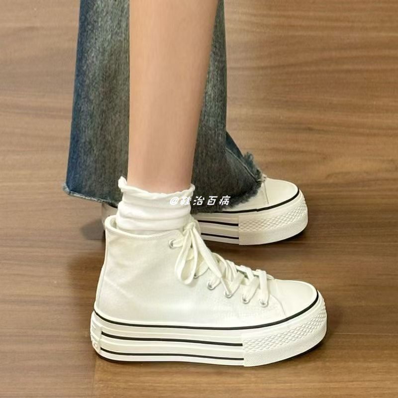 厚底高帮帆布鞋女款2026夏季新款运动板鞋百搭小众学生休闲小白鞋