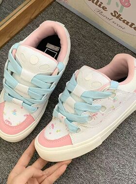 赵露思甜美面包鞋女小碎花配色复古低帮vibe风百搭情侣国潮滑板鞋