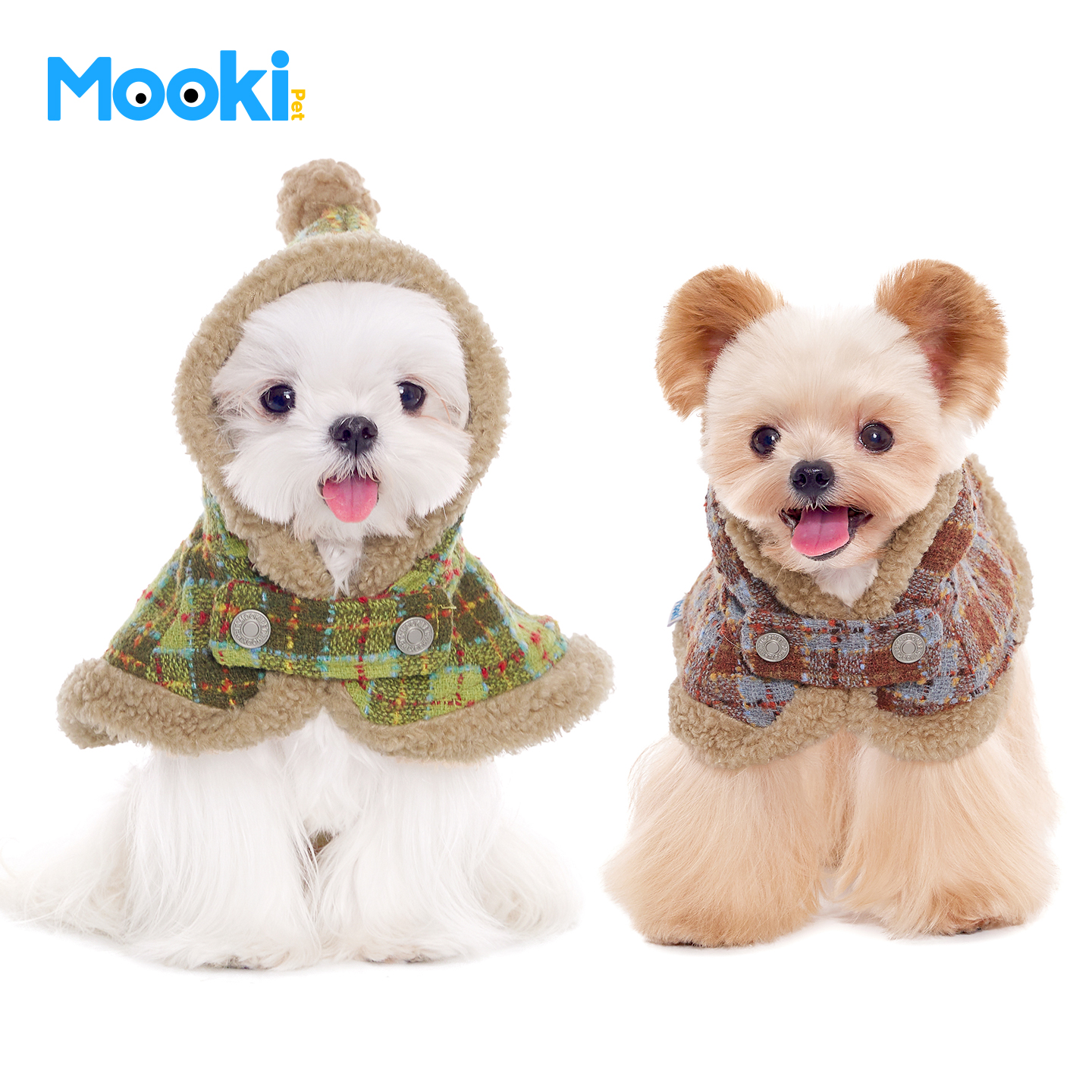 宠物圣诞季加厚格纹羊羔毛斗篷