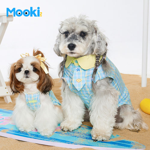 夏季格纹领带衬衫小型犬宠物服饰