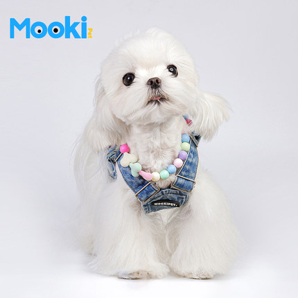 mookipet狗狗夏天新款衣服可牵引绳泰迪宠物小型犬牛仔背心背带
