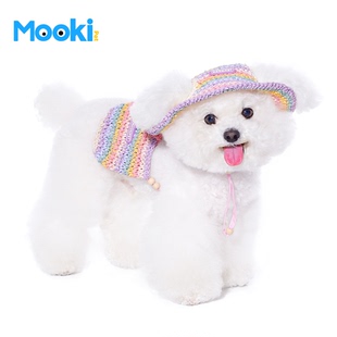mookipet狗狗编织防晒帽子夏季 小型犬约克夏比熊度假风出游包包