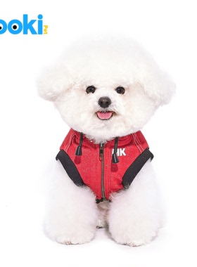 mookipet狗狗衣服冬装新款比熊约克夏小型犬可牵引牛仔红色马甲