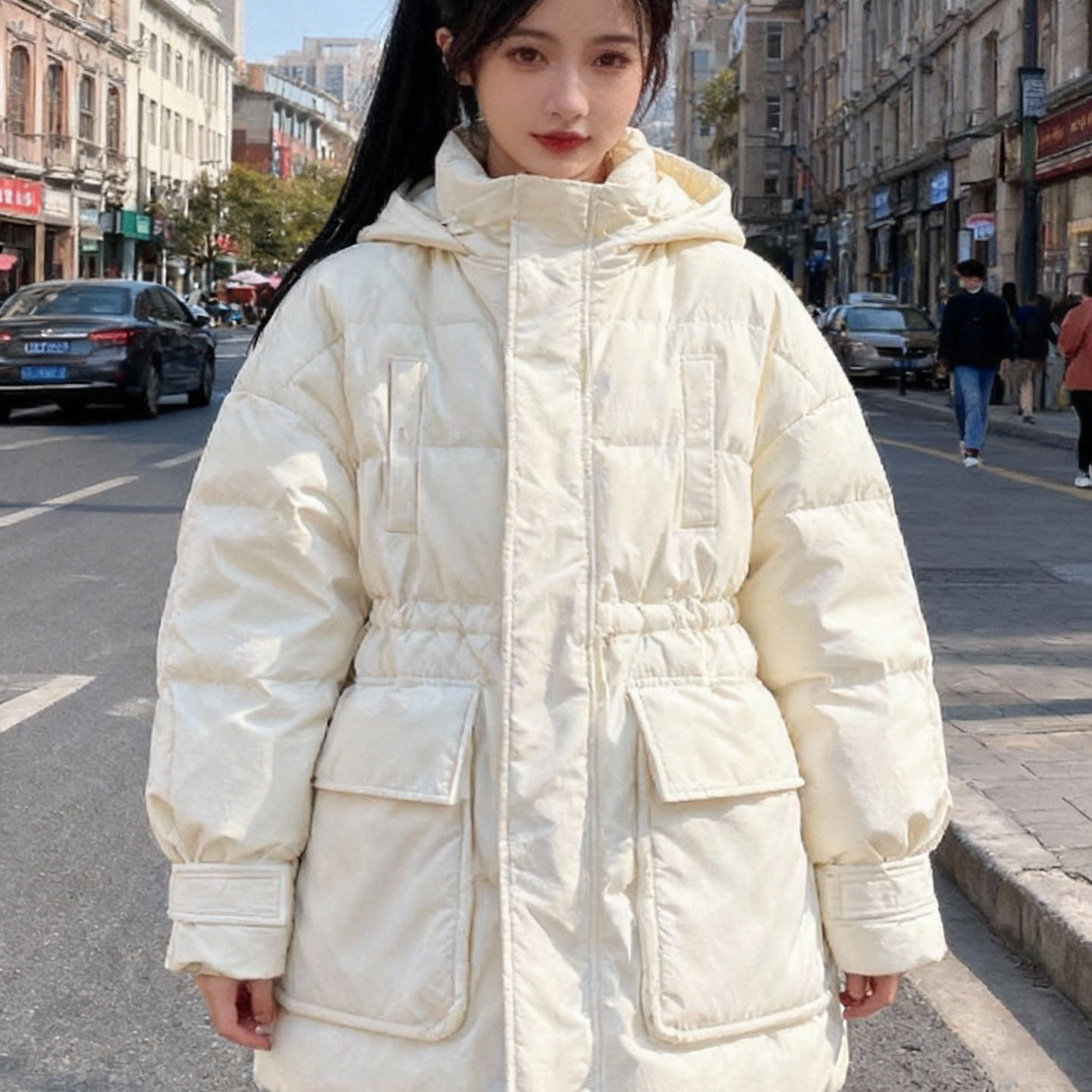 女连帽冬季长款加厚保暖大码宽松