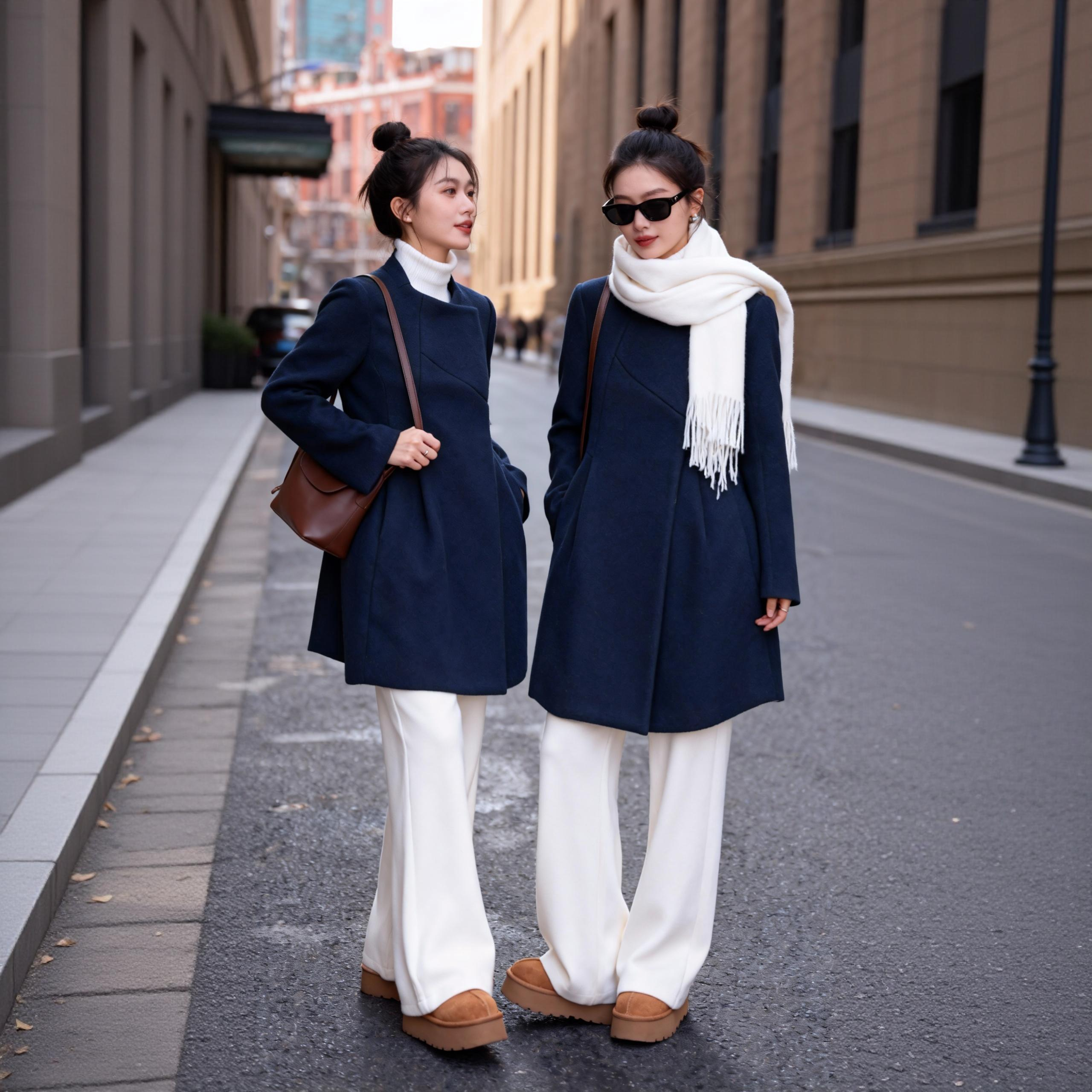 年轻款双面羊毛中长款大衣小个子