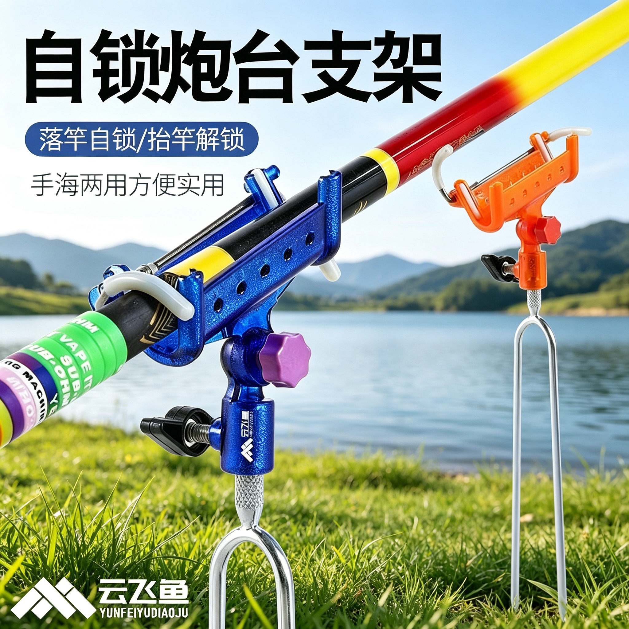 新型自锁鱼竿支架加固海杆炮台杆图片