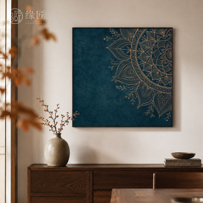 《青曼》轻奢复古曼陀罗金线质感精致高级玄关端景背景墙装饰画