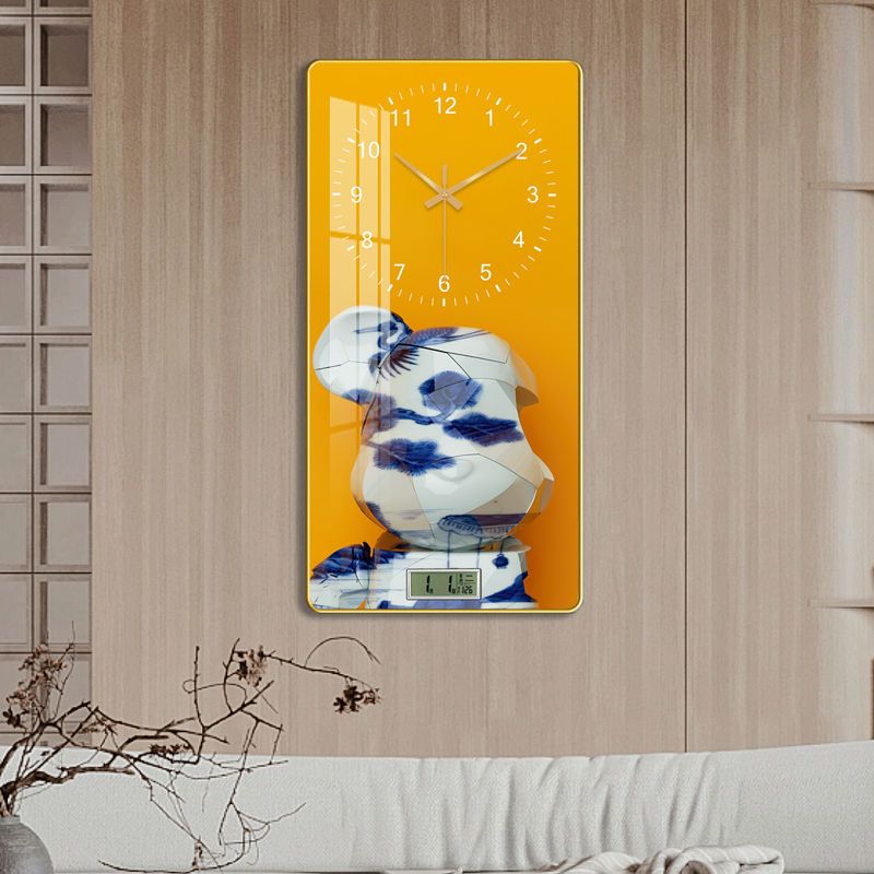 新款客厅网红暴力熊钟表带日历温度钟表挂钟简约现代免打孔挂墙