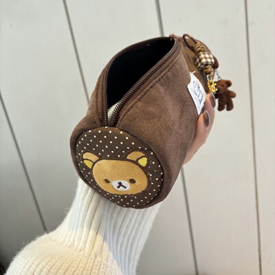 小红书新款刺绣轻松熊圆筒笔袋ins风心超大容量收纳袋学生文具袋