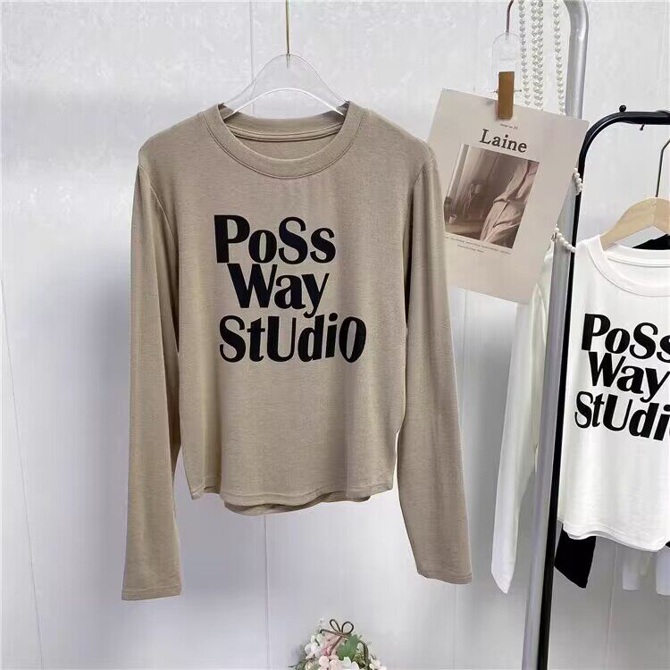 小凸凸tu couture英文字母长袖t恤女高弹巨显瘦百搭休闲圆领上衣