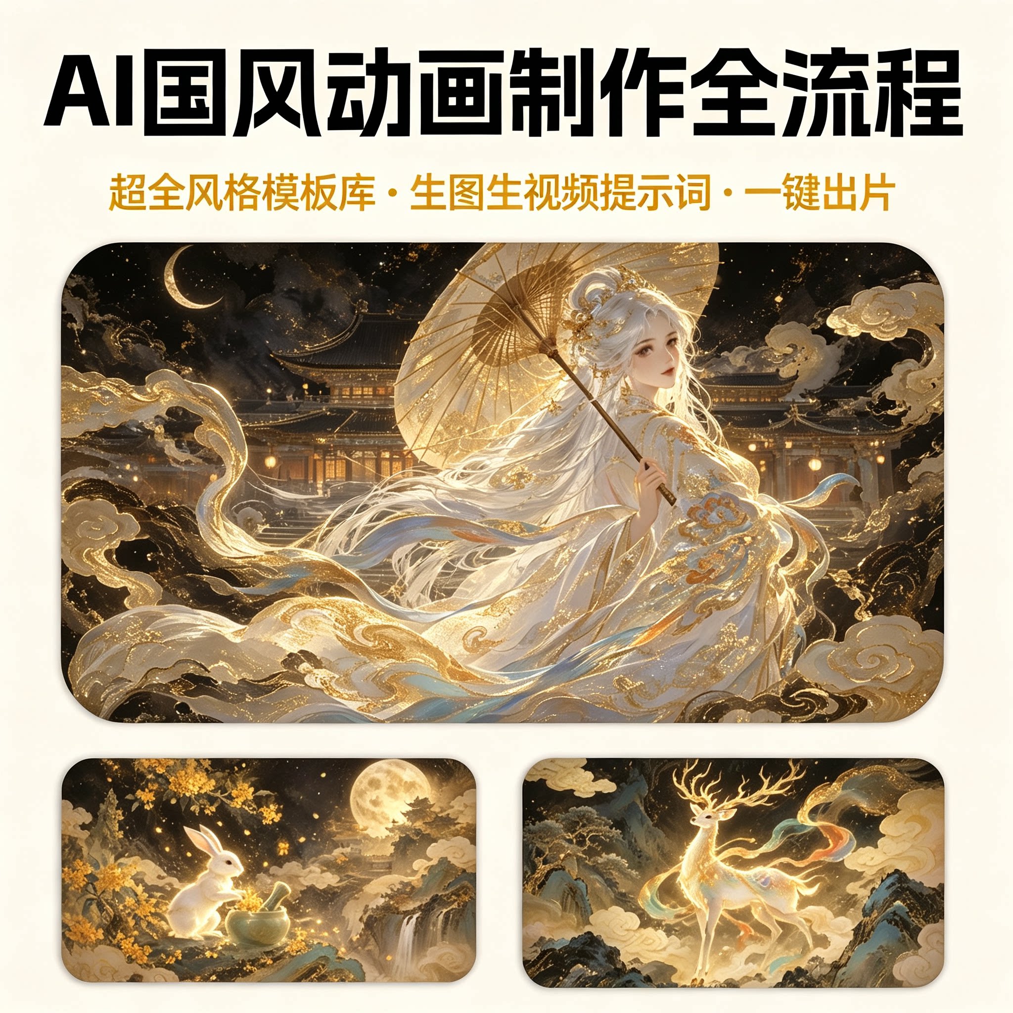 AI国风动画全流程制作教程古风插画生图短视频万能提示词模板实操