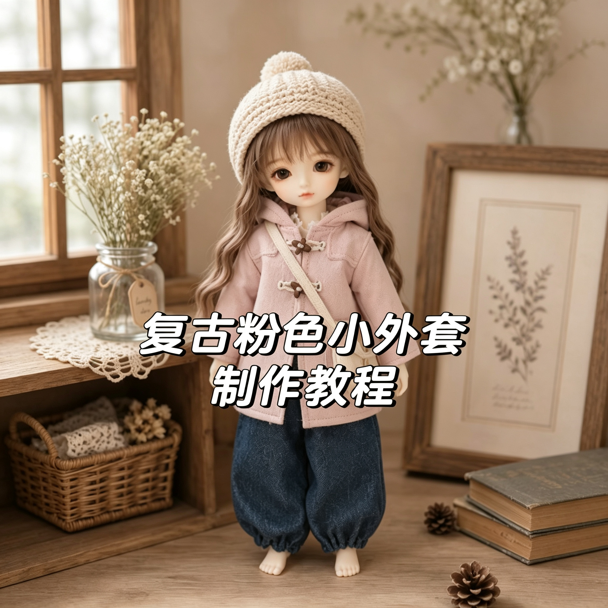 BJD娃娃复古呢料小外套缝纫教程娃衣纸样裁剪缝制零基础手工教学