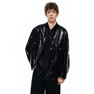 VETEMENTS新款PU皮外套钉珠工艺潮流休闲男款夹克外套36115004