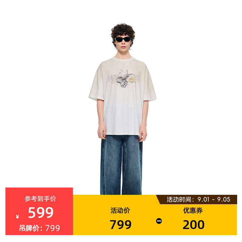 VETEMENTS新款复古休闲短袖T恤数码直喷100%棉男女短袖36552503