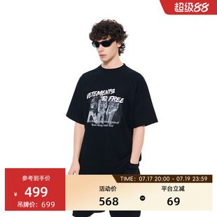 VETEMENTS新款新疆长绒棉潮流男女同款宽松直筒短袖T恤66352206