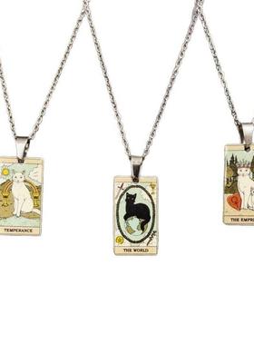 热销欧美覆古塔罗牌不锈钢吊坠 太阳星星月亮图案项炼送人小礼品