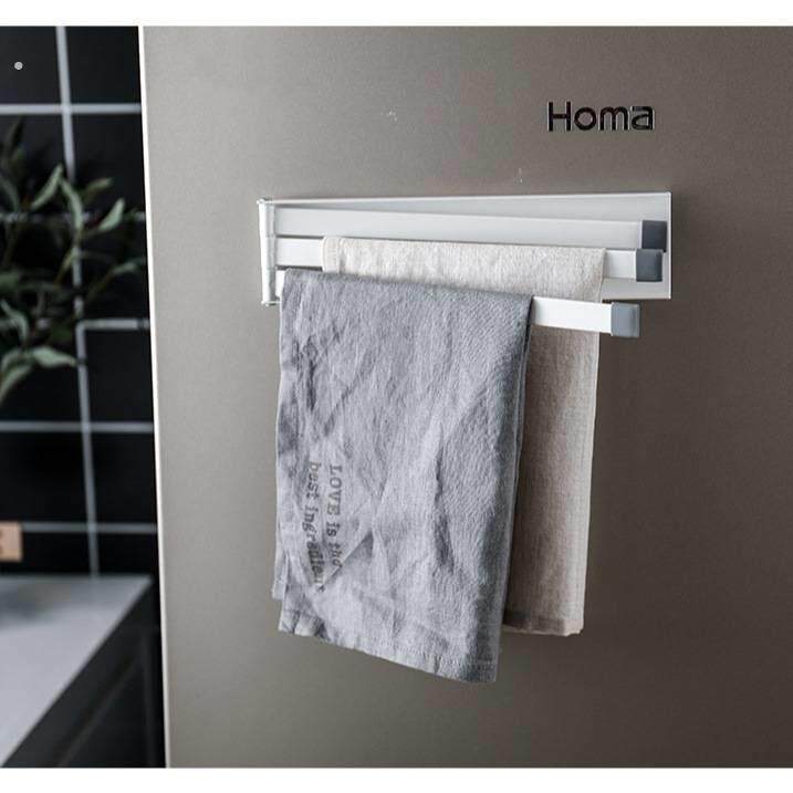 创意日式旋转毛巾架磁吸毛巾挂杆三杆厨房抹布架缝隙角落毛巾架