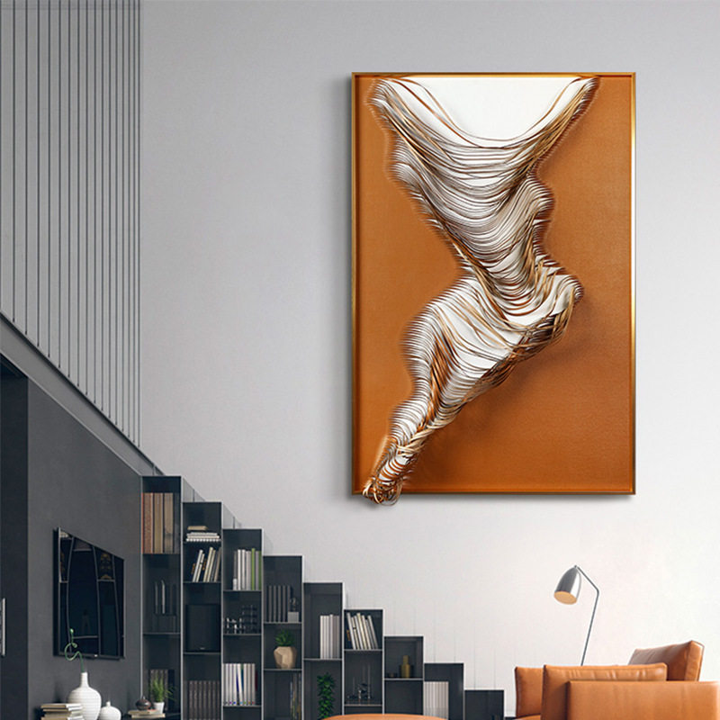 北欧现代简约客厅装饰画沙发背景墙挂画玄关立体手工皮雕刻壁画