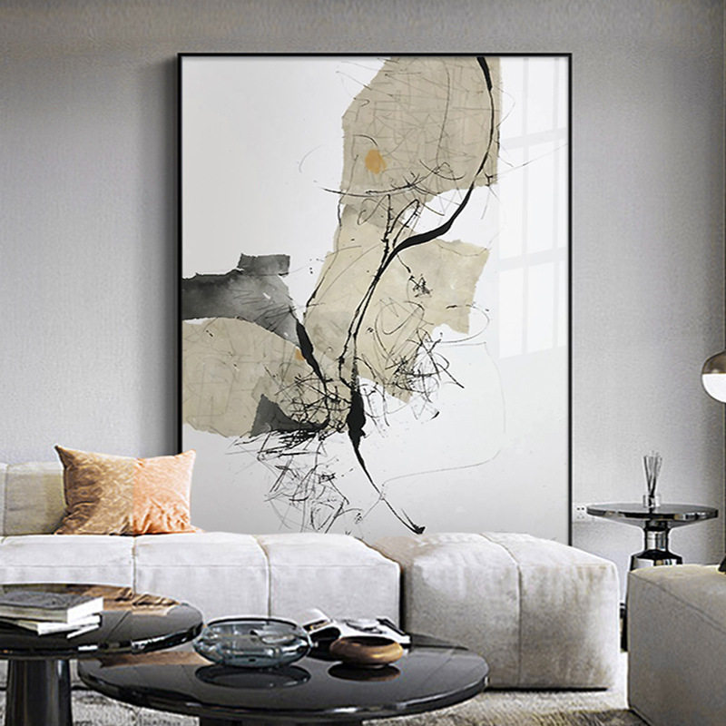 现代简约客厅沙发背景墙面抽象大幅装饰画新中式玄关走廊挂画竖版