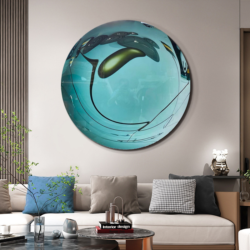 现代凸面滴胶树脂晶瓷画客厅玄关圆形装饰画样板房酒店创意实物画图片