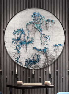 新中式圆形装饰画立体实物画玄关卧室客厅挂画入户走廊立体钉子画