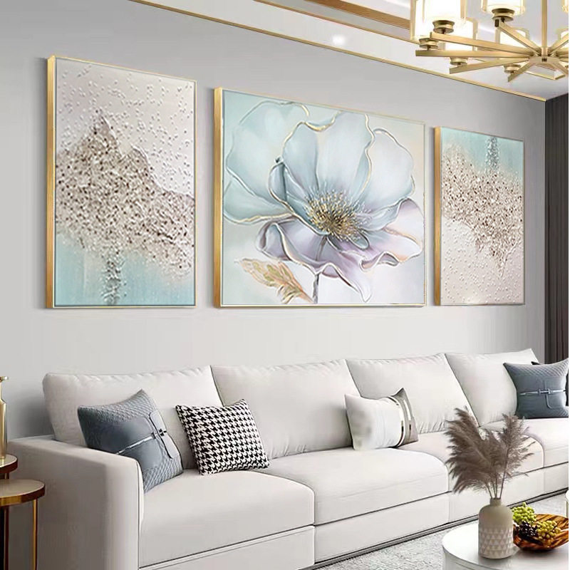 客厅沙发背景墙三联画大气手绘抽象油画餐厅壁画床头花卉轻奢挂画
