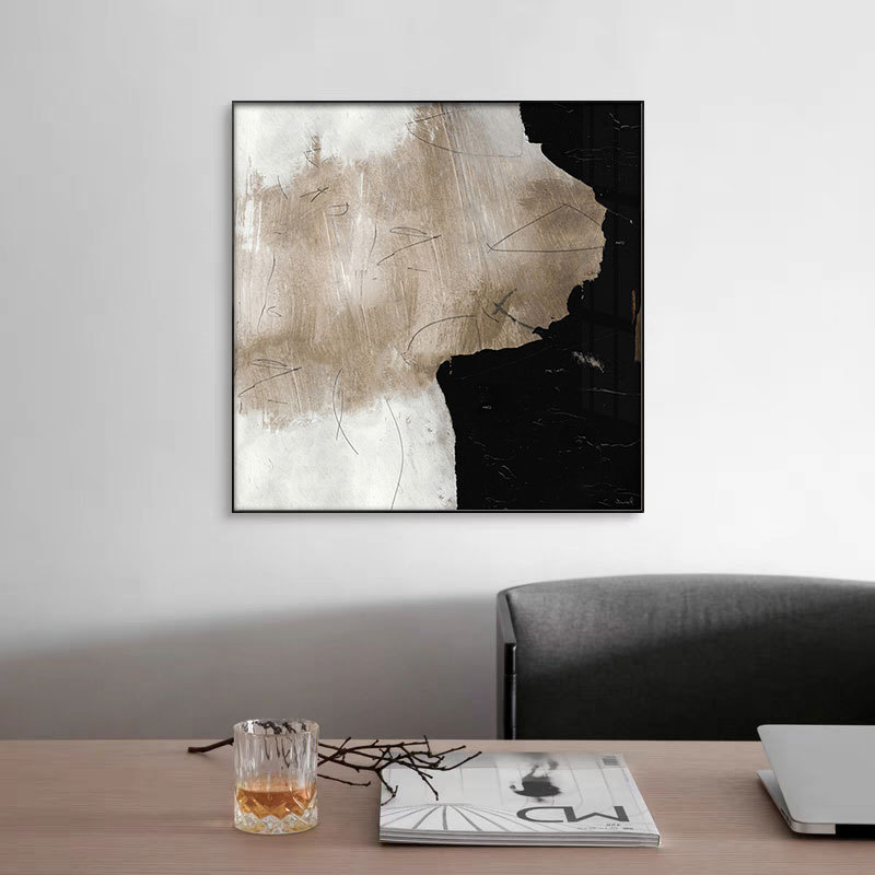 褐色咖色几何入户玄关侘寂风装饰画楼梯间挂画民宿客厅沙发落地画图片