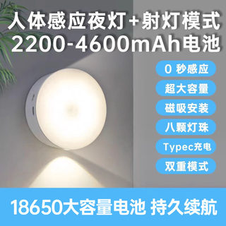 新款大容量人体感应LED小夜灯猫眼壁灯type_c充电磁吸感应灯起夜