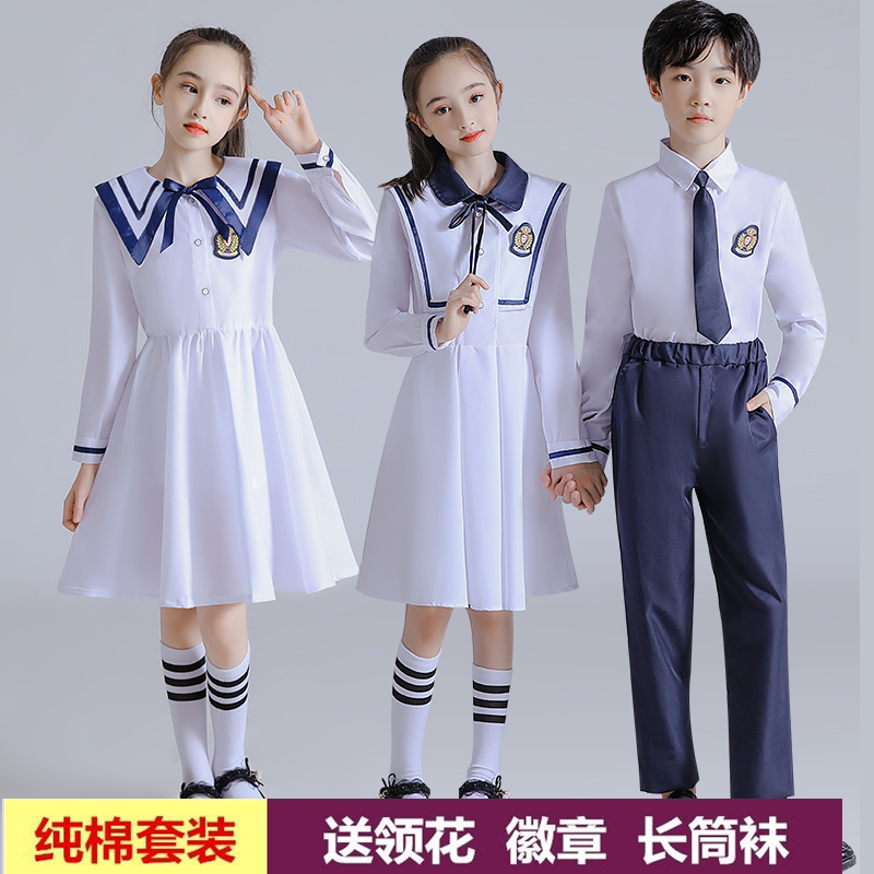 中小学生大合唱表演服装元旦男女童海军风连衣裙诗歌朗诵演出服装