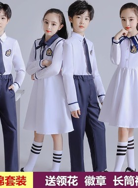 中小学生大合唱表演服装元旦男女童海军风连衣裙诗歌朗诵演出服装