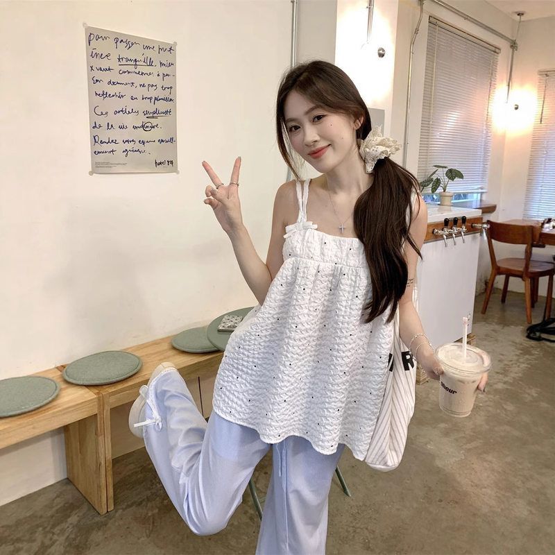 夏季法式波点吊带女设计感小众海边上衣外穿