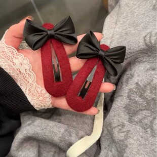 陈太太同款新年红色蝴蝶结毛呢发夹女2026新款高级时尚刘海侧边夹