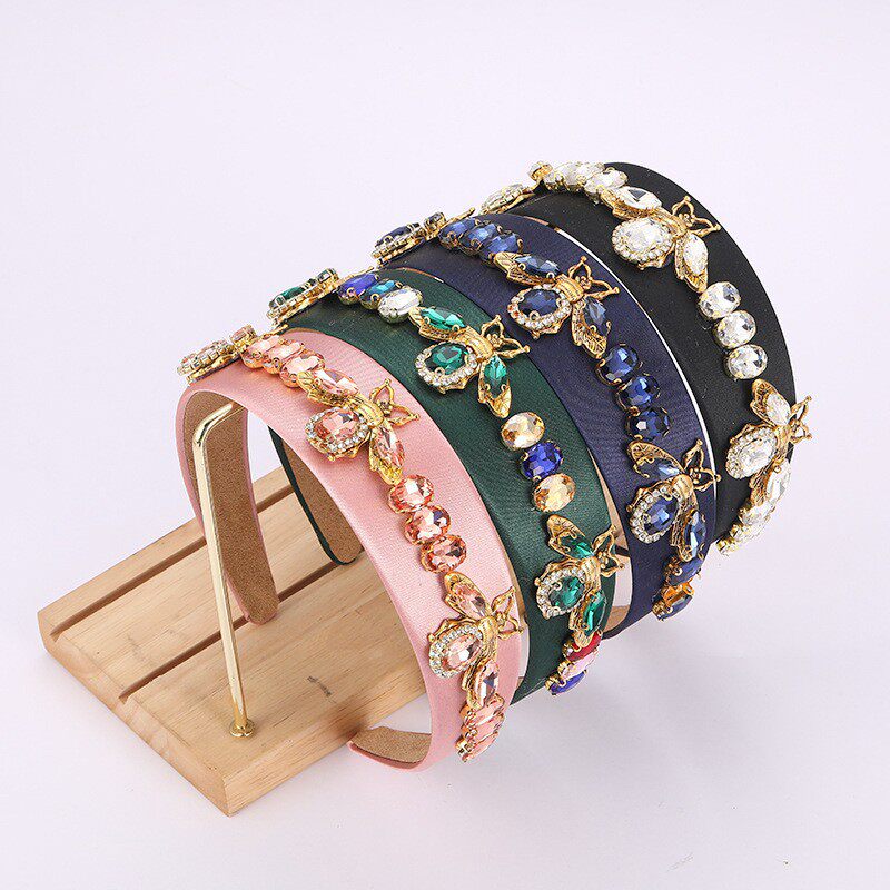 欧美新款重工蜜蜂水晶镶钻缎面发箍高级感时尚轻奢高端发卡头饰女