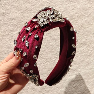 重工满钻红色丝绒打结高颅顶发箍2026新款高级感贵气年会高端发卡