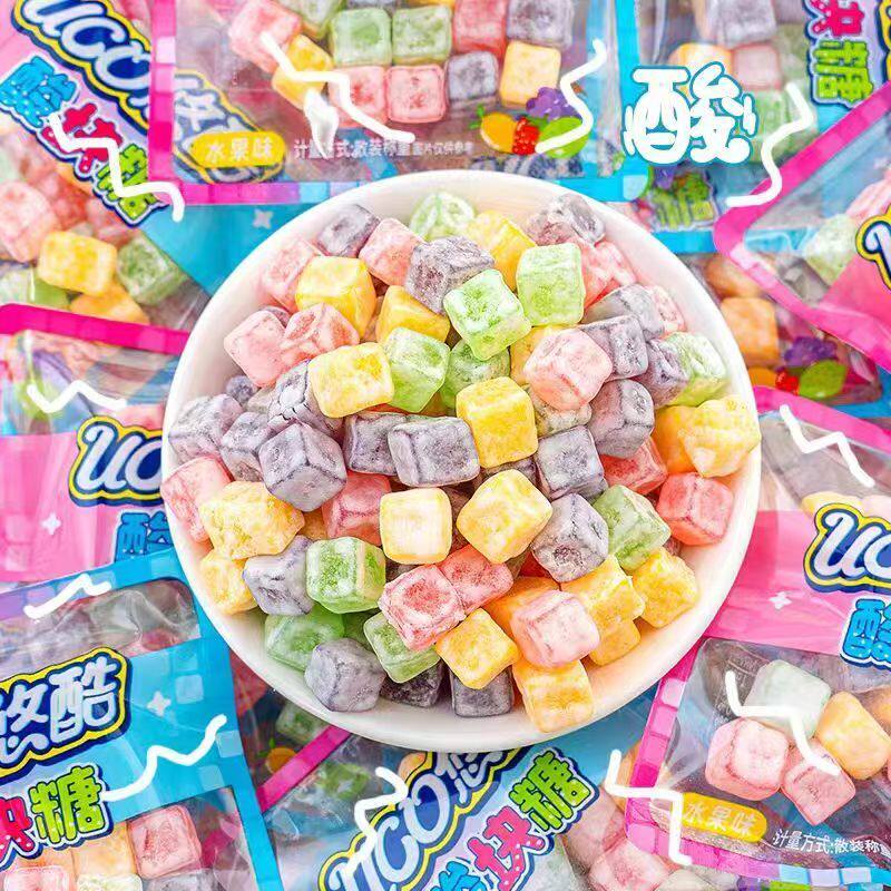 悠酷酸块糖水果味汽水味3D芒果软糖香橙老酸奶糖儿童休闲小包零食