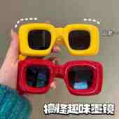 搞怪趣味充气感可爱方形墨镜女ins新娘伴娘街拍眼镜女个性 太阳镜