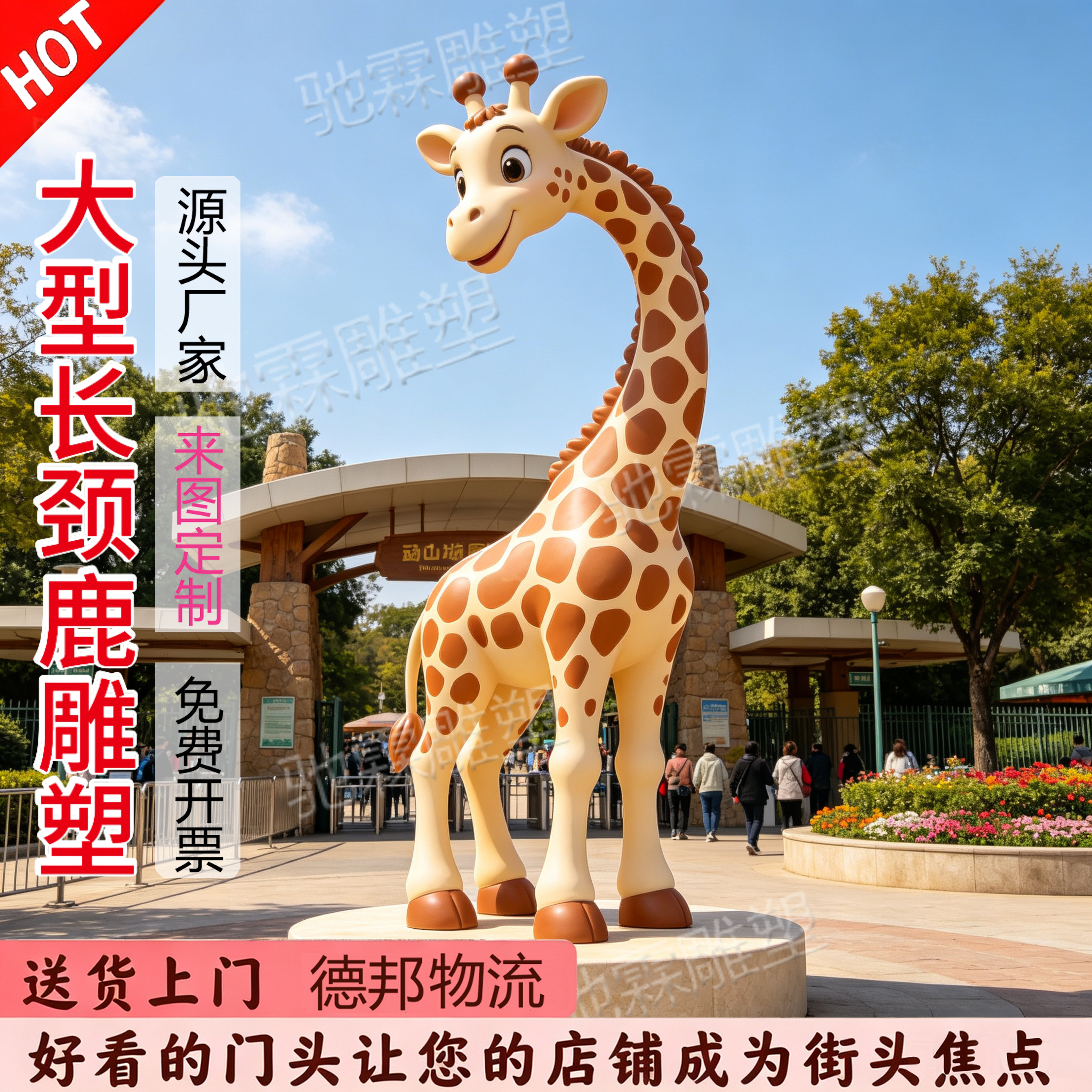 玻璃钢仿真大型长颈鹿雕塑动物园雕塑