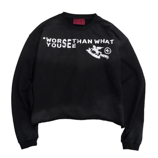 标语渐变BOXY短宽卷边洗水做旧卫衣秋季 4AM 独角兽 危险 25AW