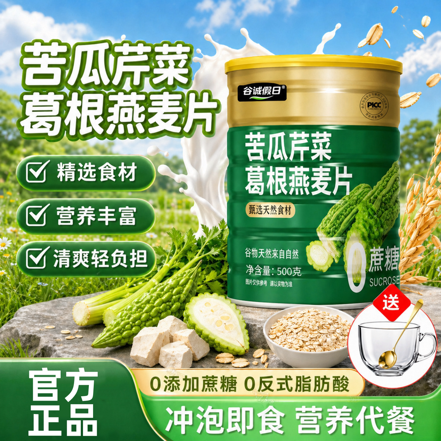 谷诚假日苦瓜芹菜葛根燕麦片即食糖人早晚代餐控蔬菜麦片懒人正品图片