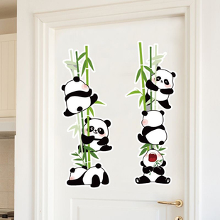 可爱熊猫门贴纸儿童房间墙面装饰卧室门上遮丑床头背景墙布置墙贴
