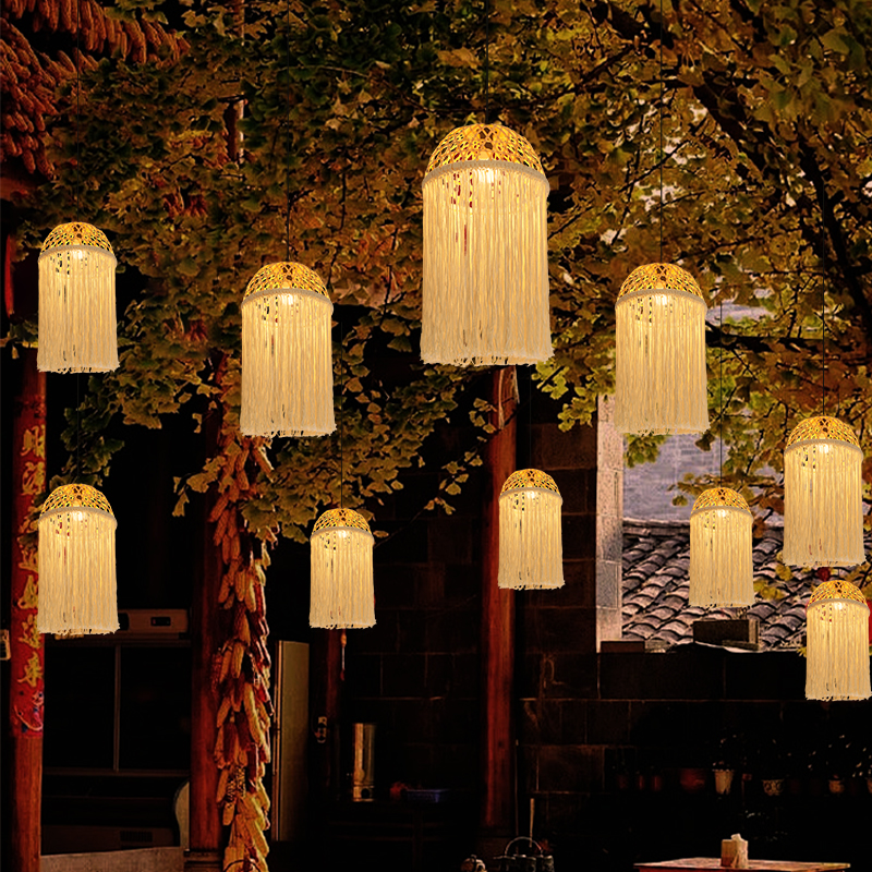 麻绳灯侘寂风户外民宿酒店吊灯泰式复古会所餐厅灯长吊灯竹编灯具