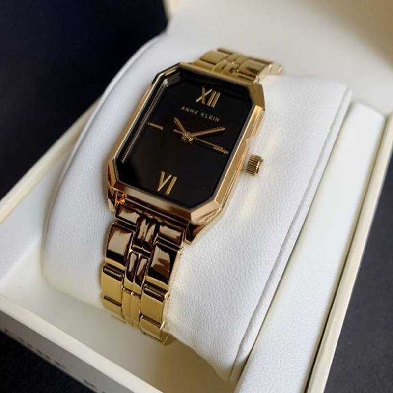 anne klein 安妮克莱因简约黑金方形女士石英时尚手表 3774bkgb