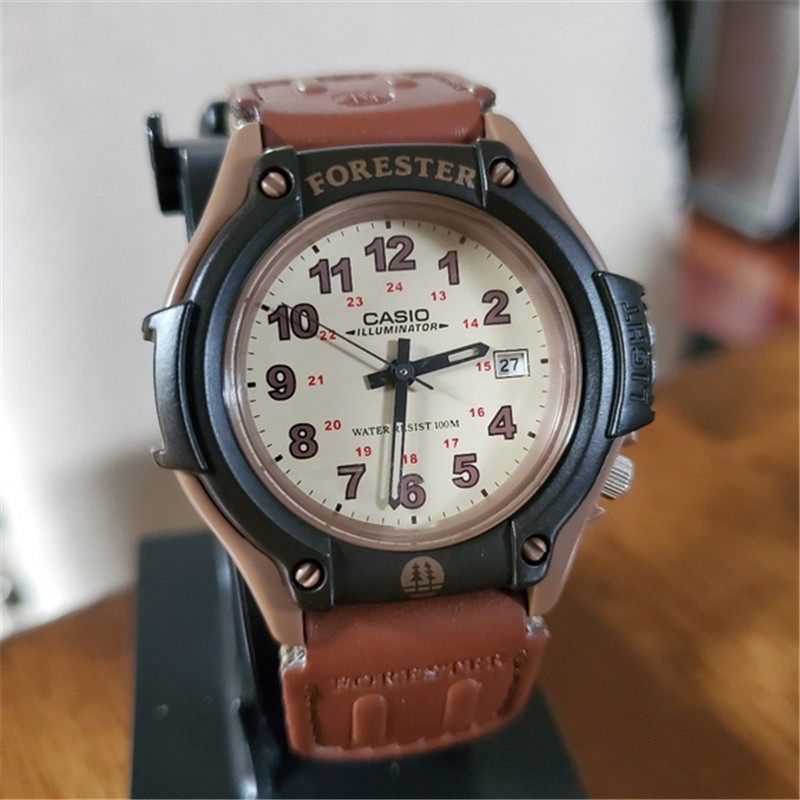 卡西欧casio森林人小表盘复古经典尼龙棕色表带男女时尚休闲手表